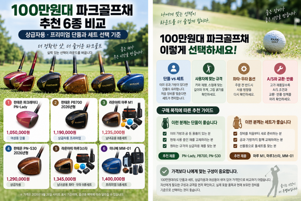 100만원대 파크골프채 추천 6종 비교, 상급자용·프리미엄 단품과 세트 선택 기준