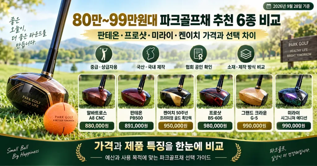 80만~99만원대 파크골프채 추천 6종 비교, 판테온·프로샷·미라이·켄이치 선택 기준