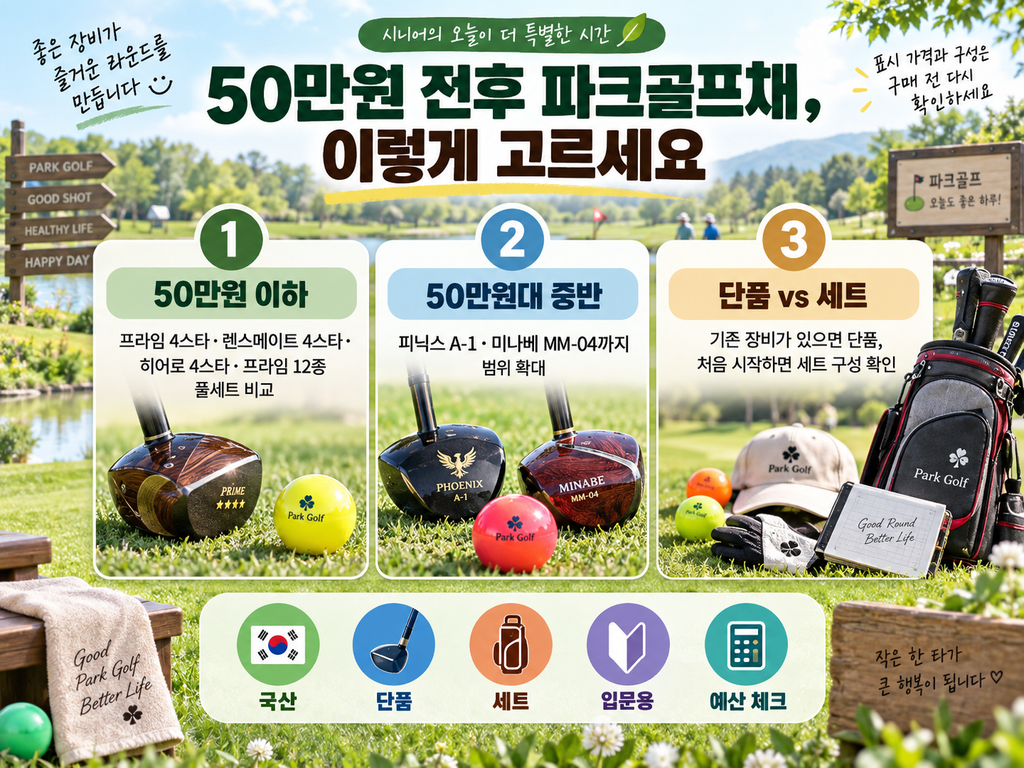 파크골프채 50만원 전후 추천 비교, 프라임·렌스메이트·히어로·피닉스·미나베 가격 차이