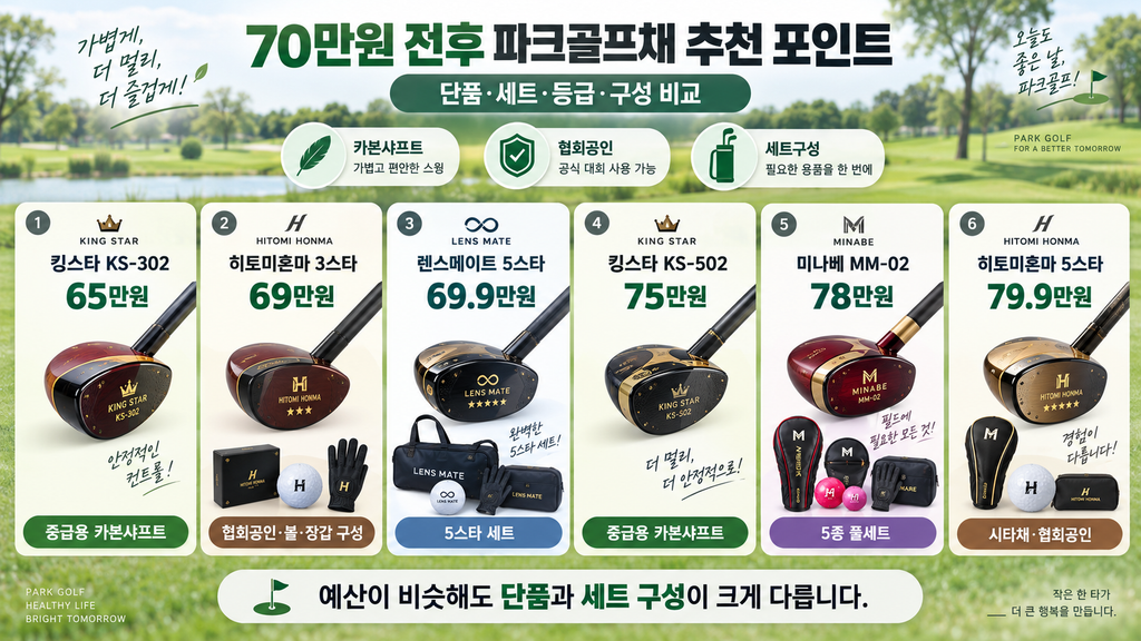 파크골프채 65만~79만9천 원 6종 비교, 중급자 단품과 5스타 세트 선택법