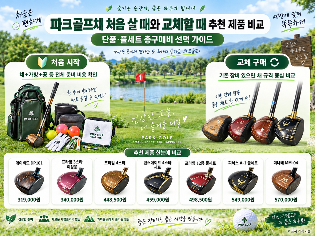파크골프채 처음 살 때와 교체할 때 추천 제품 비교, 단품·풀세트 총구매비 선택 가이드