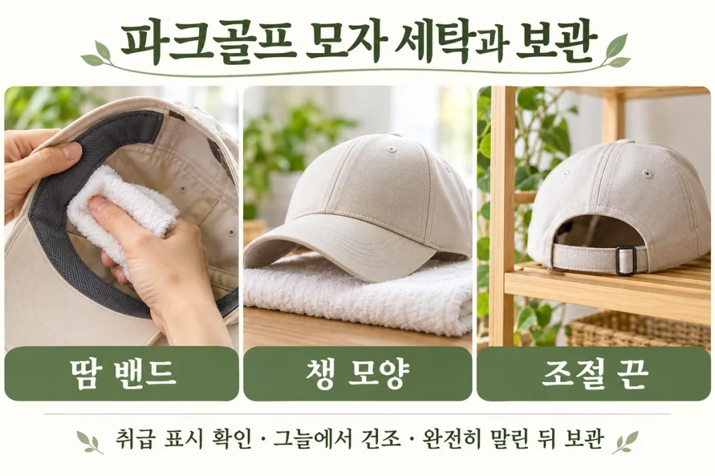 파크골프 모자 세탁과 보관법, 땀 밴드·챙·조절 끈 관리 순서