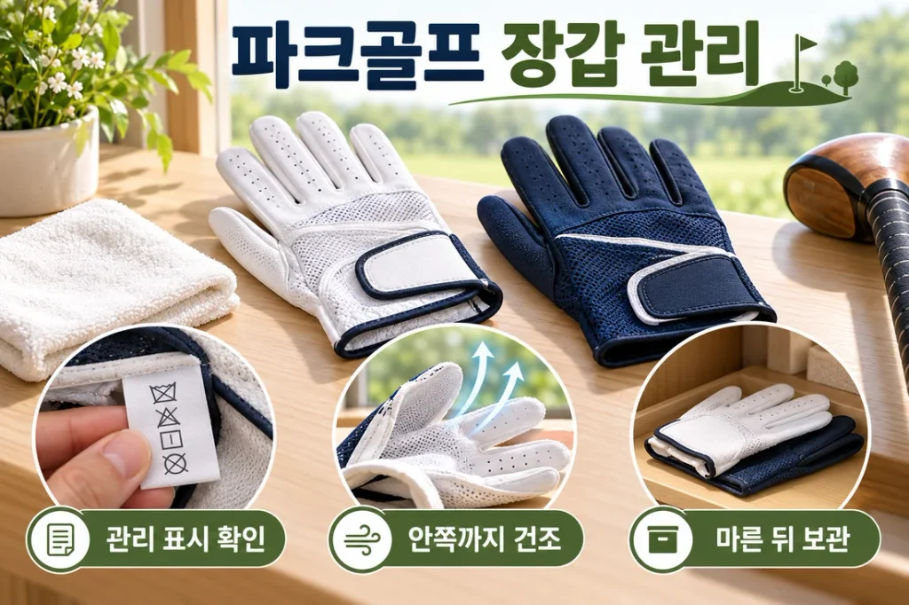 파크골프 장갑 세탁해도 될까요? 합피·반양피 관리 표시와 건조·보관법