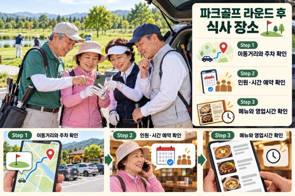 파크골프 라운드 후 식사 장소 고르는 법, 이동거리·예약·메뉴 확인 순서