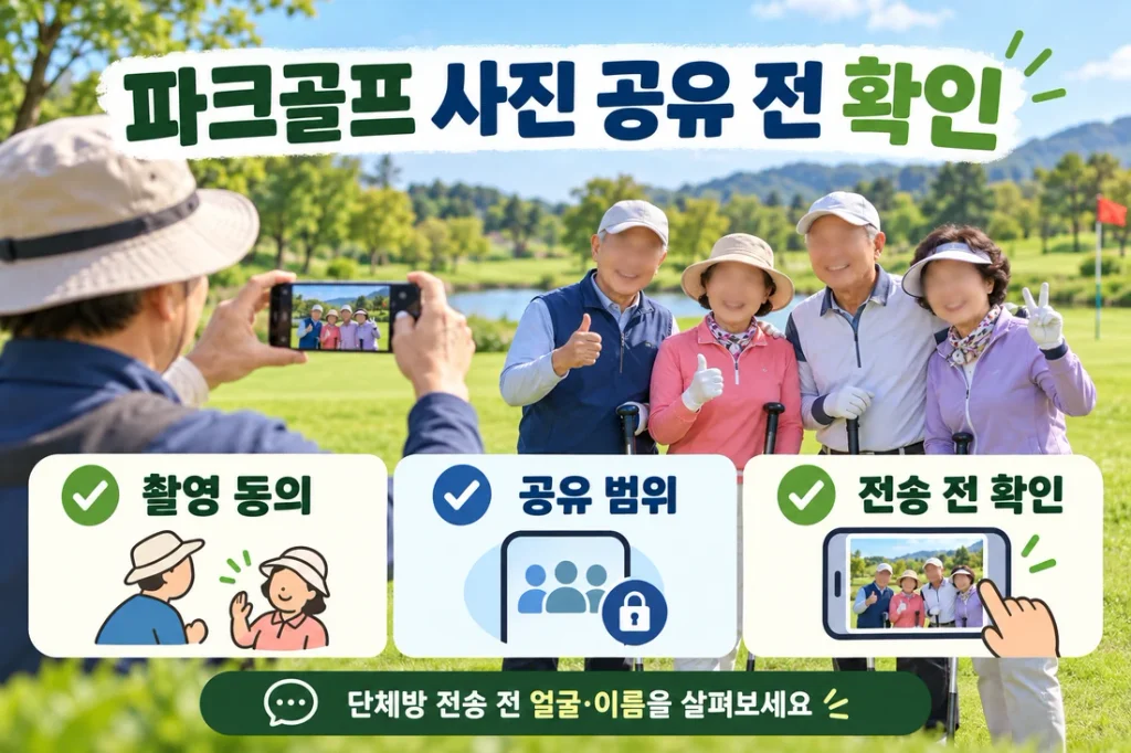 파크골프 라운드 사진 정리·공유, 얼굴 동의와 단체방 전송 전 확인
