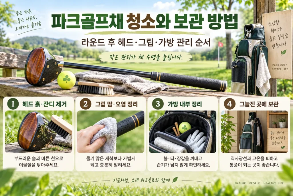 파크골프채 청소와 보관 방법, 라운드 후 헤드·그립·가방 관리 순서